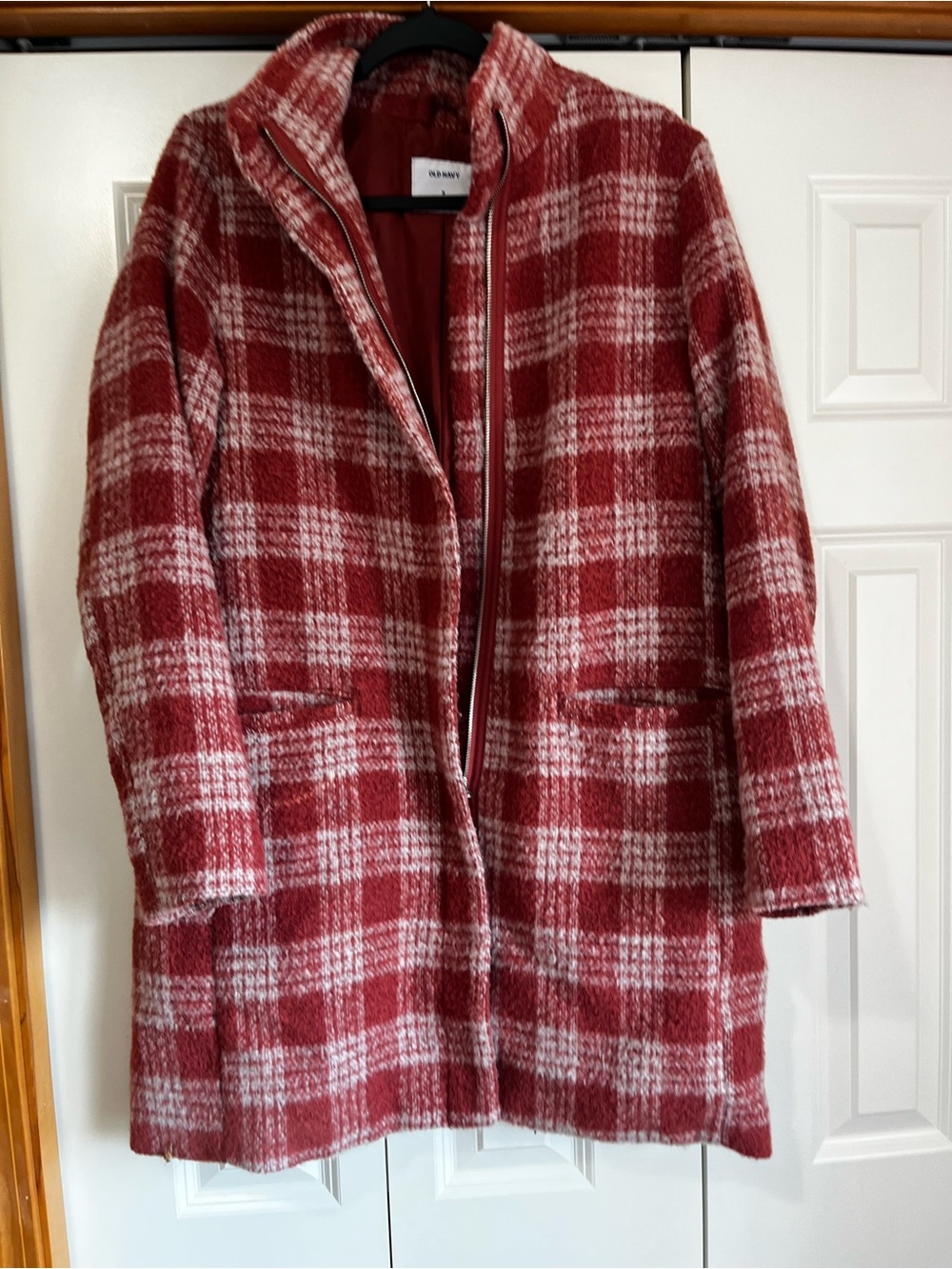 Old Navy Pink Plaid Pea Coat